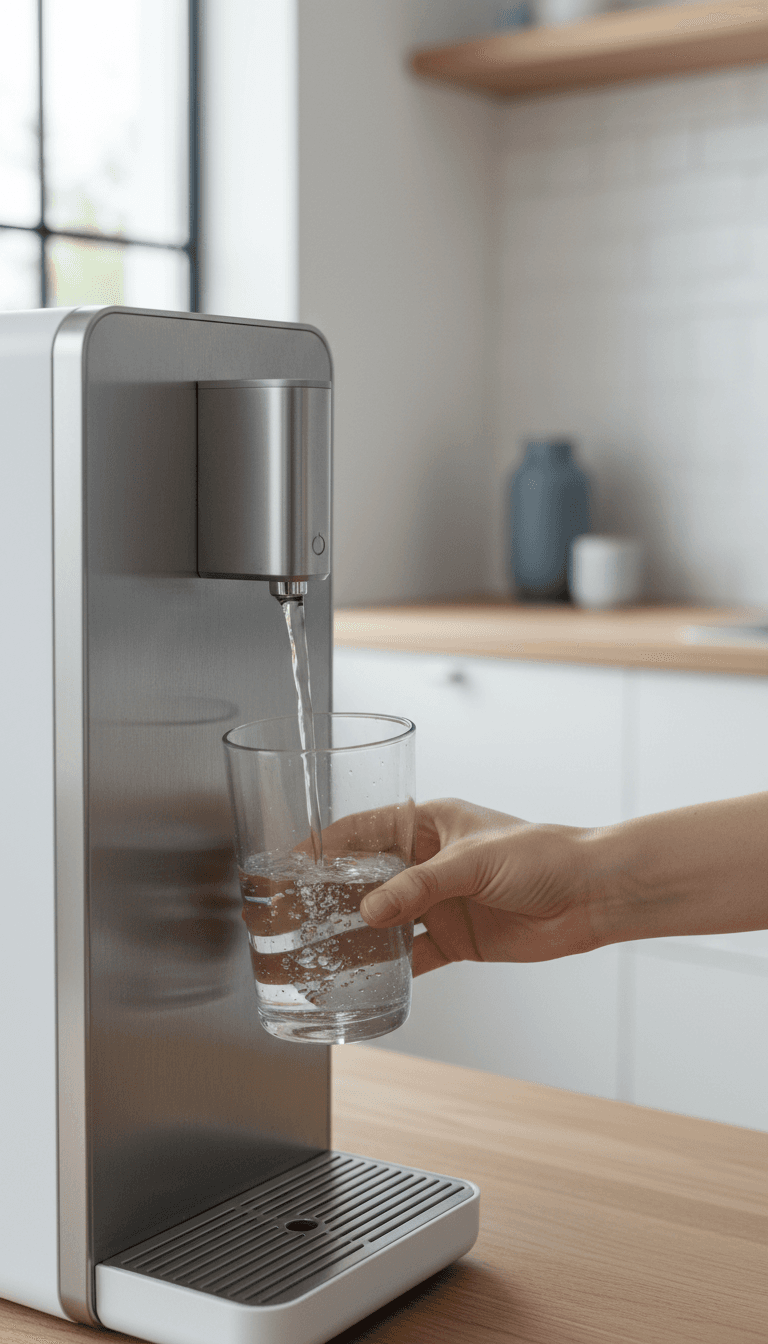 Dispenser de agua Modo Agua en cocina moderna, servicio agua purificada