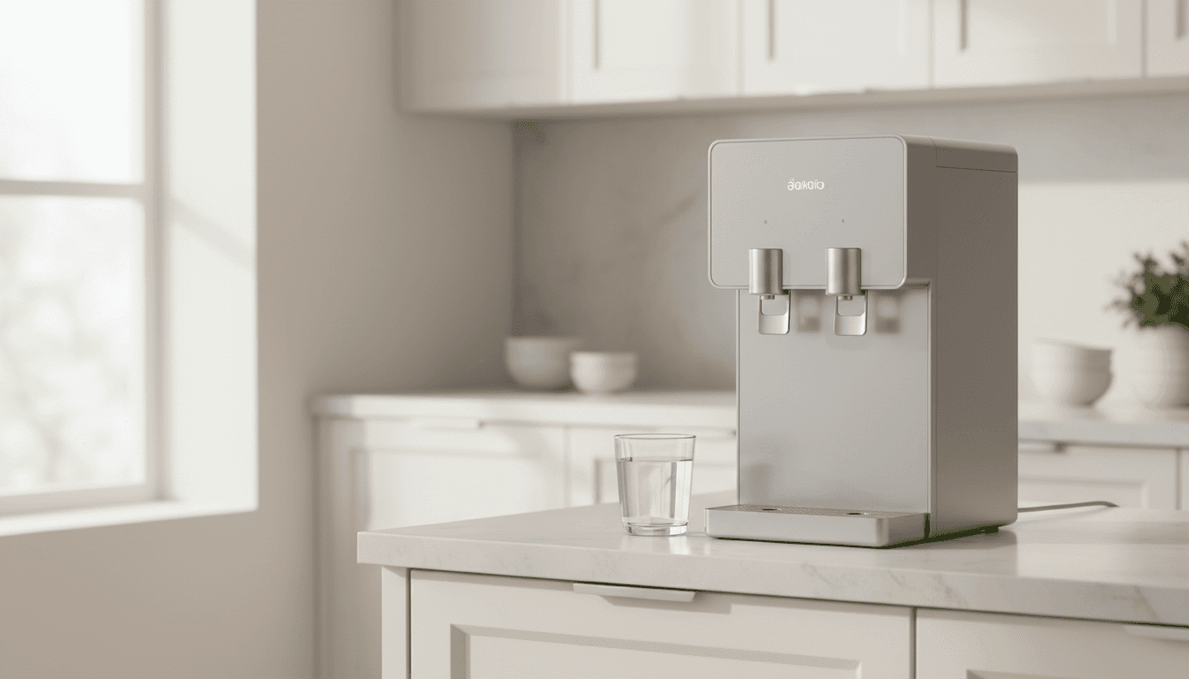 Dispensador de agua moderno conectado a red con agua fría y caliente