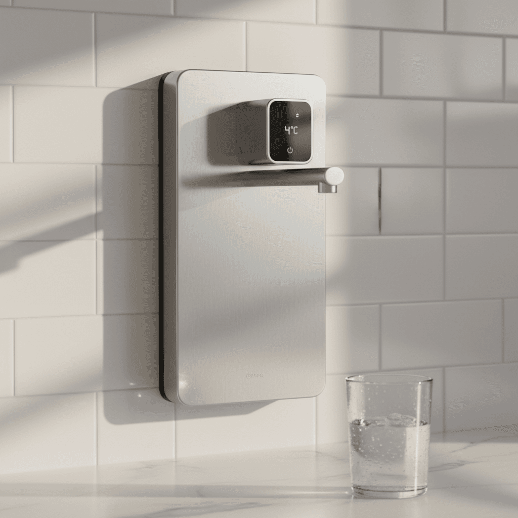 Dispenser de agua moderno conectado a red con agua filtrada lista para usar