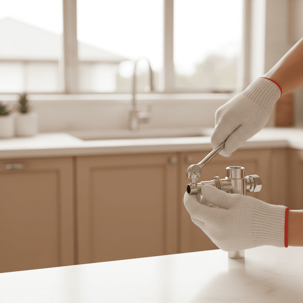 Técnico instalando profesionalmente un dispensador de agua